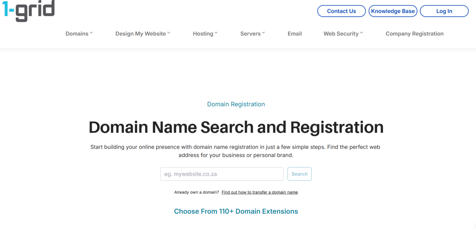 a screenshot of 1-grid a Domain Registrars in South Africa