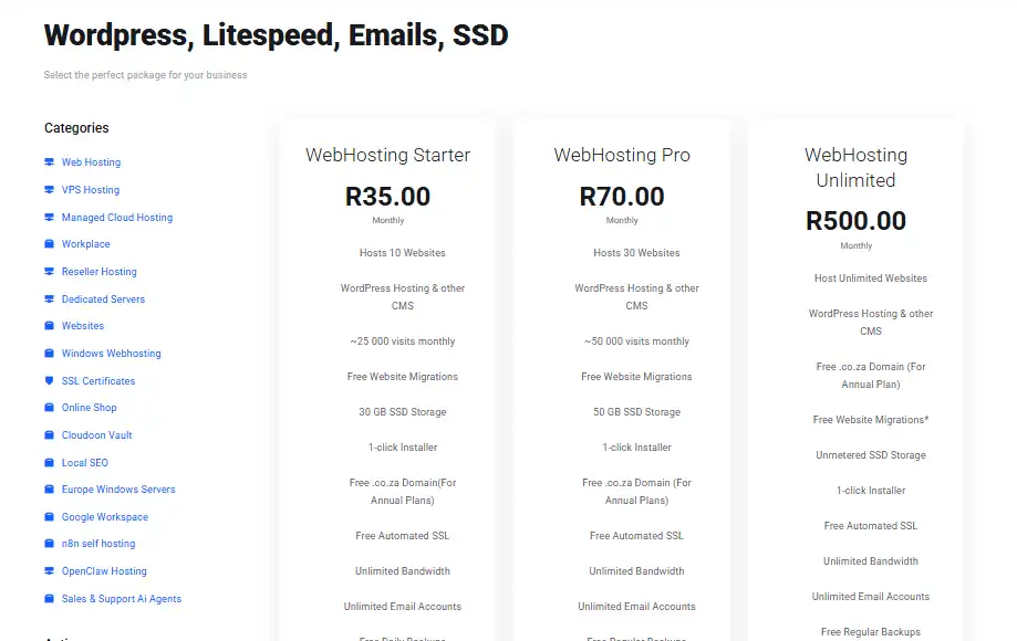 cheapest web hosting in south africa