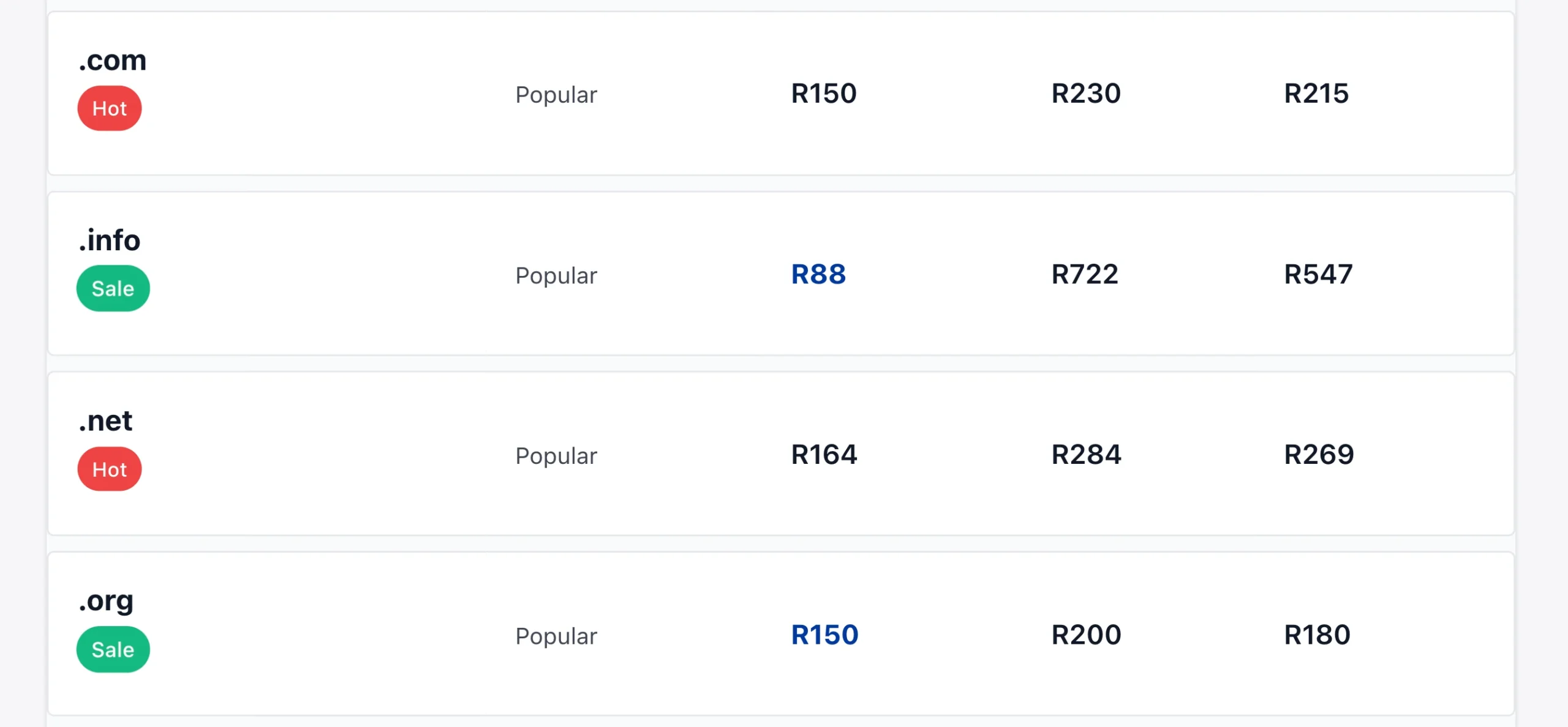 domain cost in South Africa: Extension