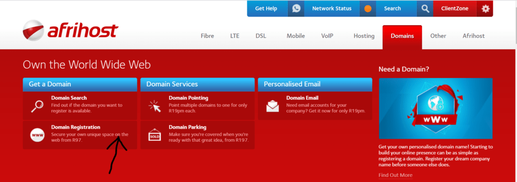 Afrihost Domain registration
