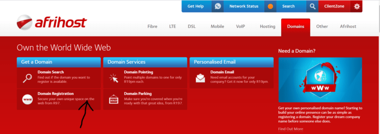 Afrihost domain registration