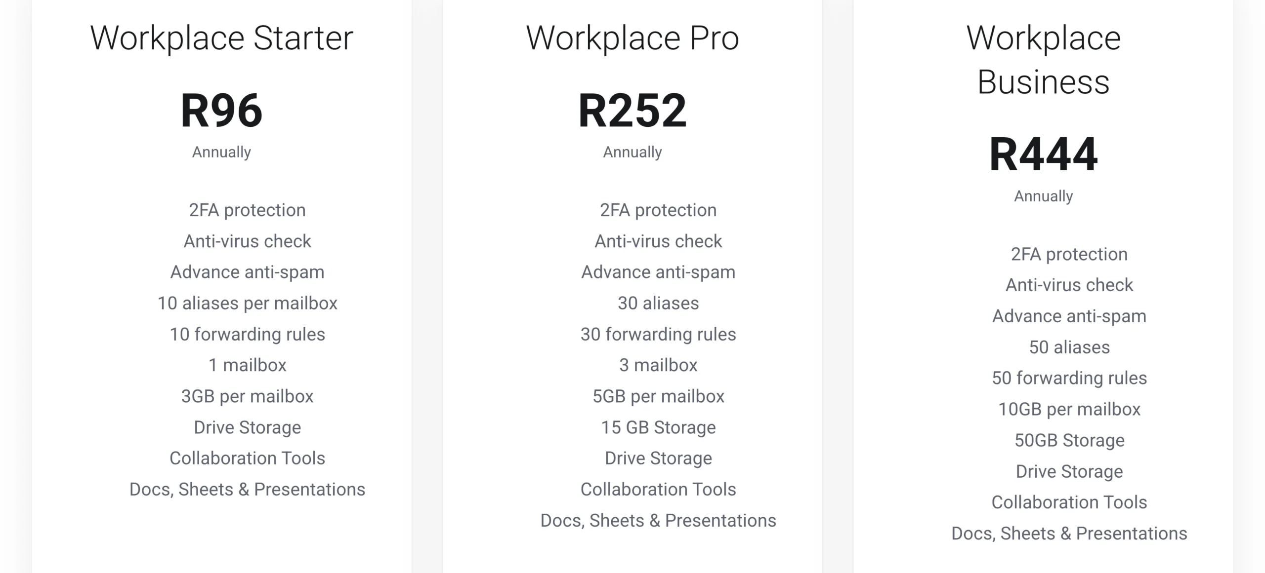 email hosting plans SA