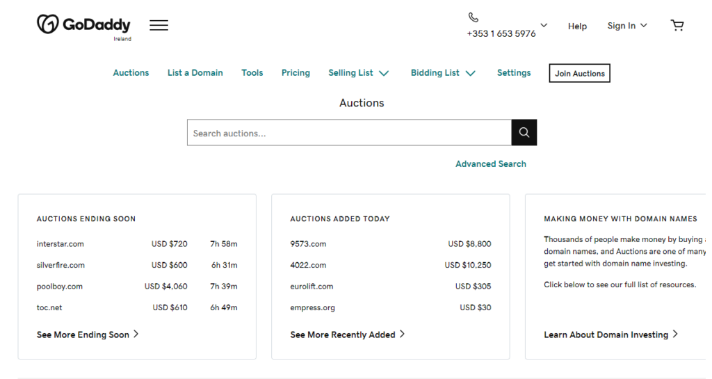GoDaddy Auctions: