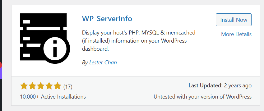 How to Check the PHP Version 8 a screenshot of WP ServerInfo plugin for checking the PHP Version
