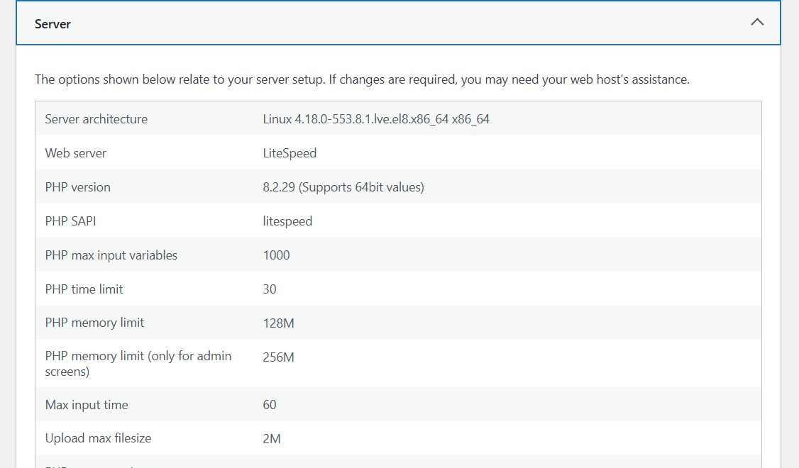 How to Check the PHP Version 7 a screenshot of server section