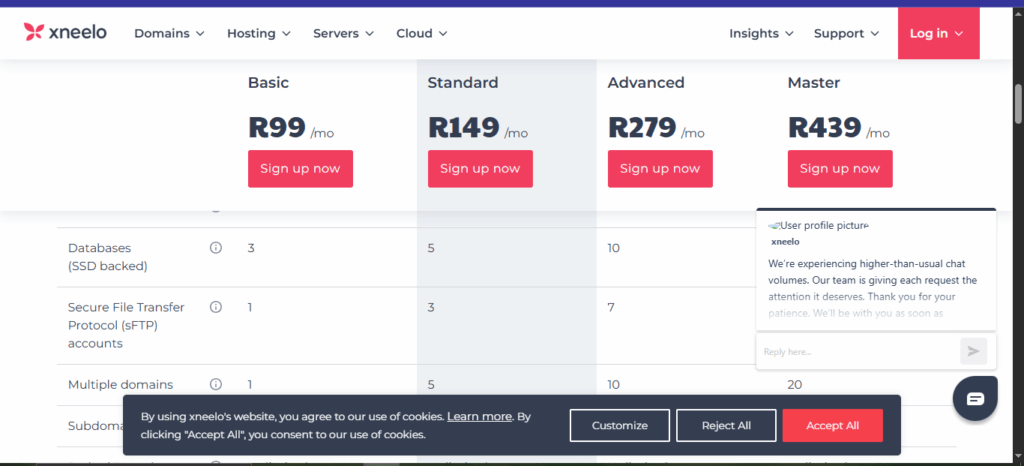 xneelo hosting package