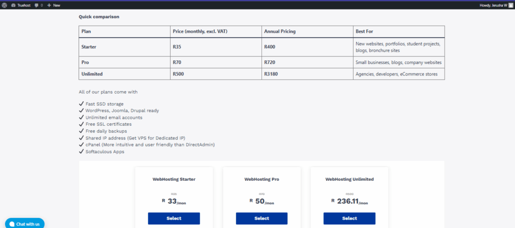affordable web hosting South Africa