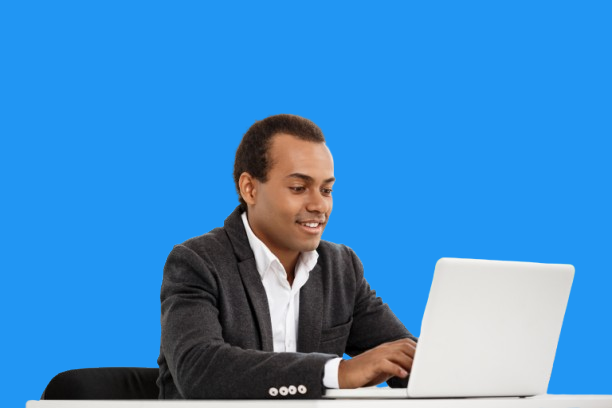 young successful businessman typing laptop sitting workplace removebg preview