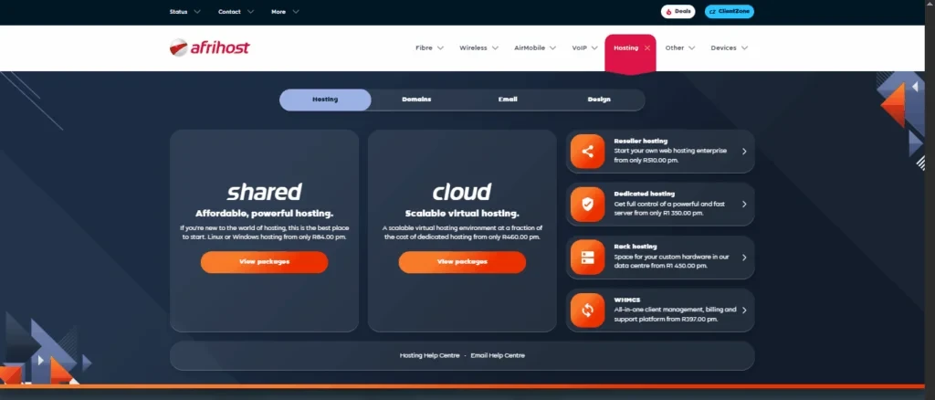Afrihost Cpanel Pricing
