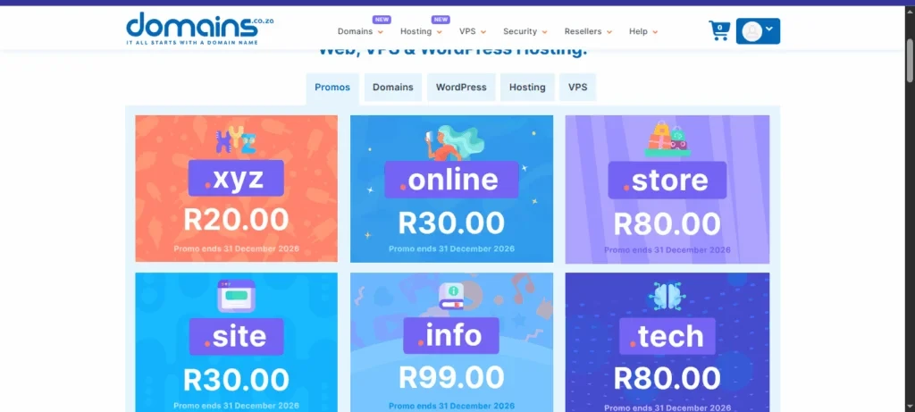 Domain.co.za Cpanel hosting packeage