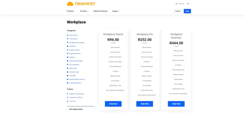 Truehost vs Google Workspace South Africa