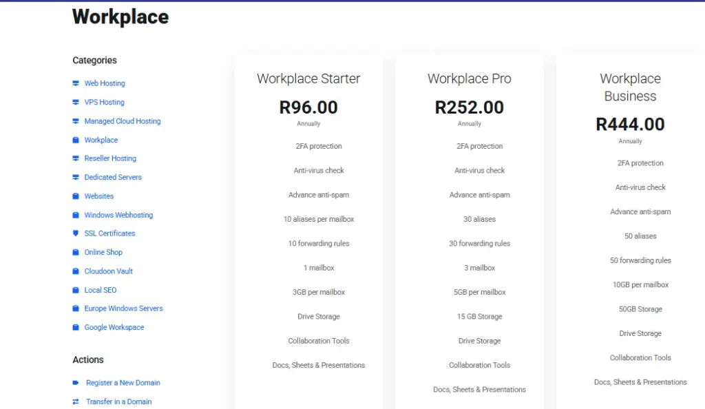 cheap .co.za email hosting South Africa