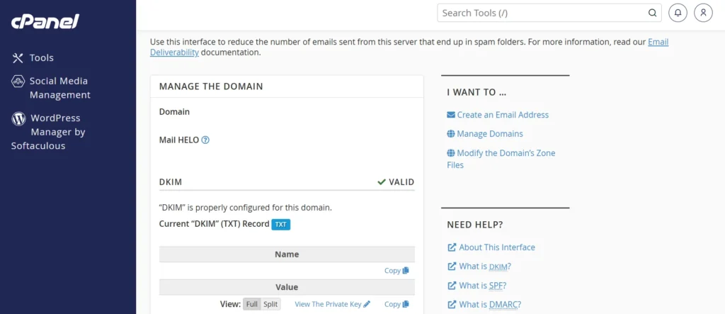 “DKIM” is properly configured for this domain.
Current “DKIM” (TXT) Record TXT