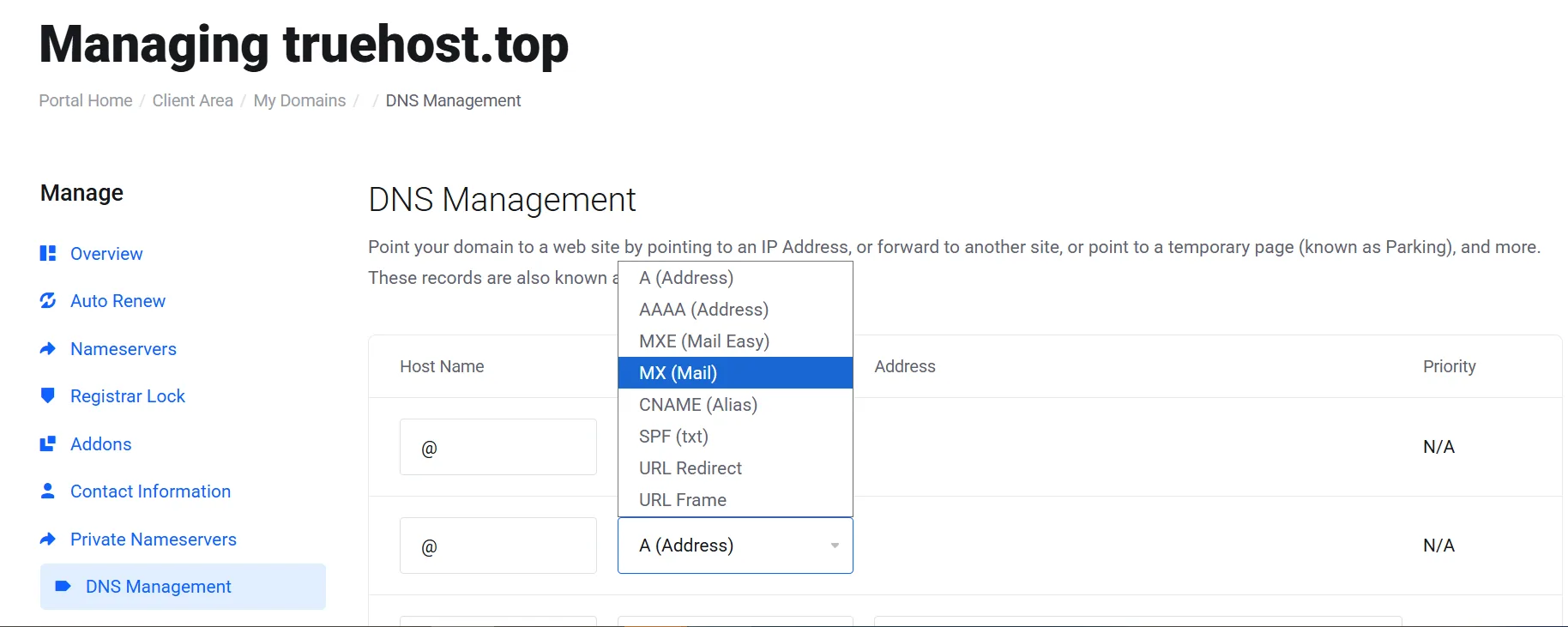 DNS Management Point your domain to a web site by pointing to an IP Address, or forward to another site, or point to a temporary page (known as Parking), and more. These records are also known as sub-domains.