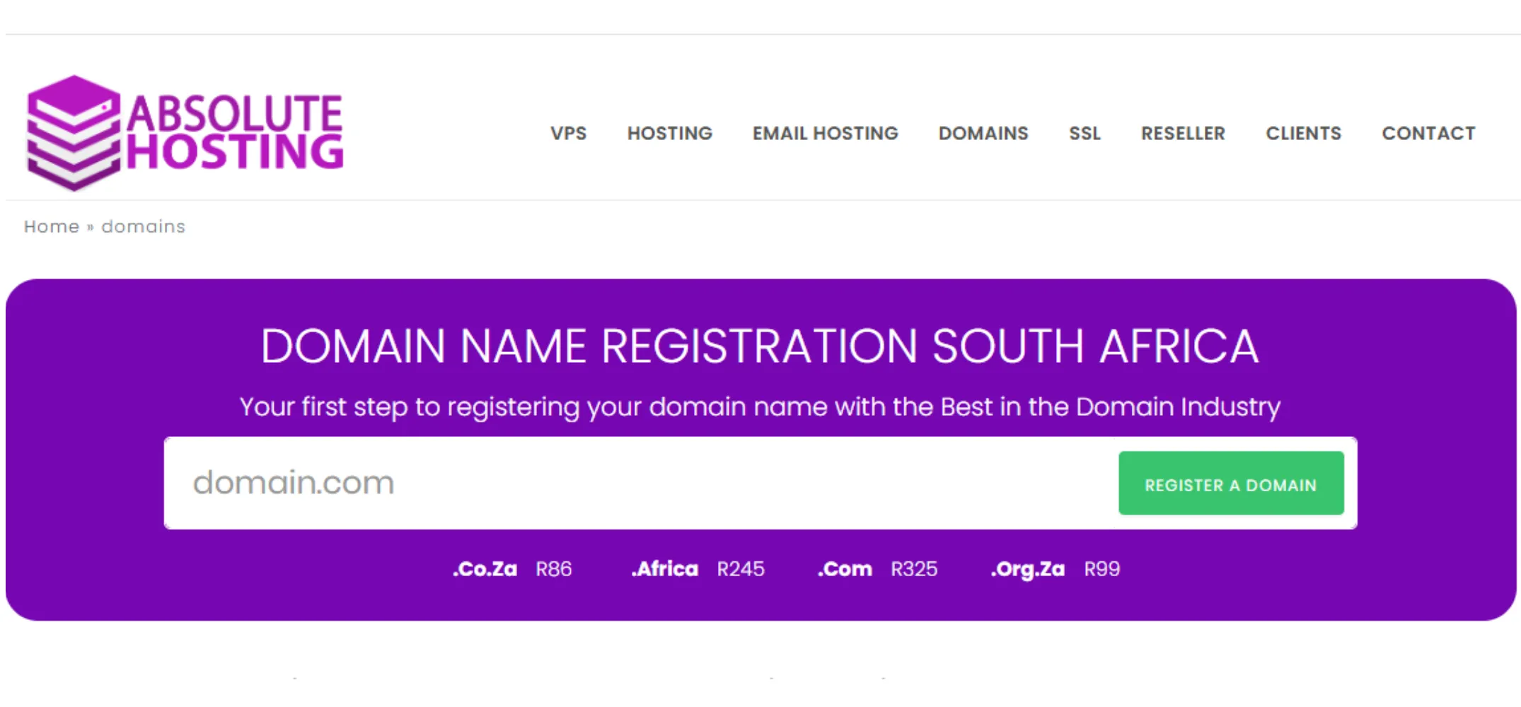 Absolute Hosting Domain Registrars in South Africa
