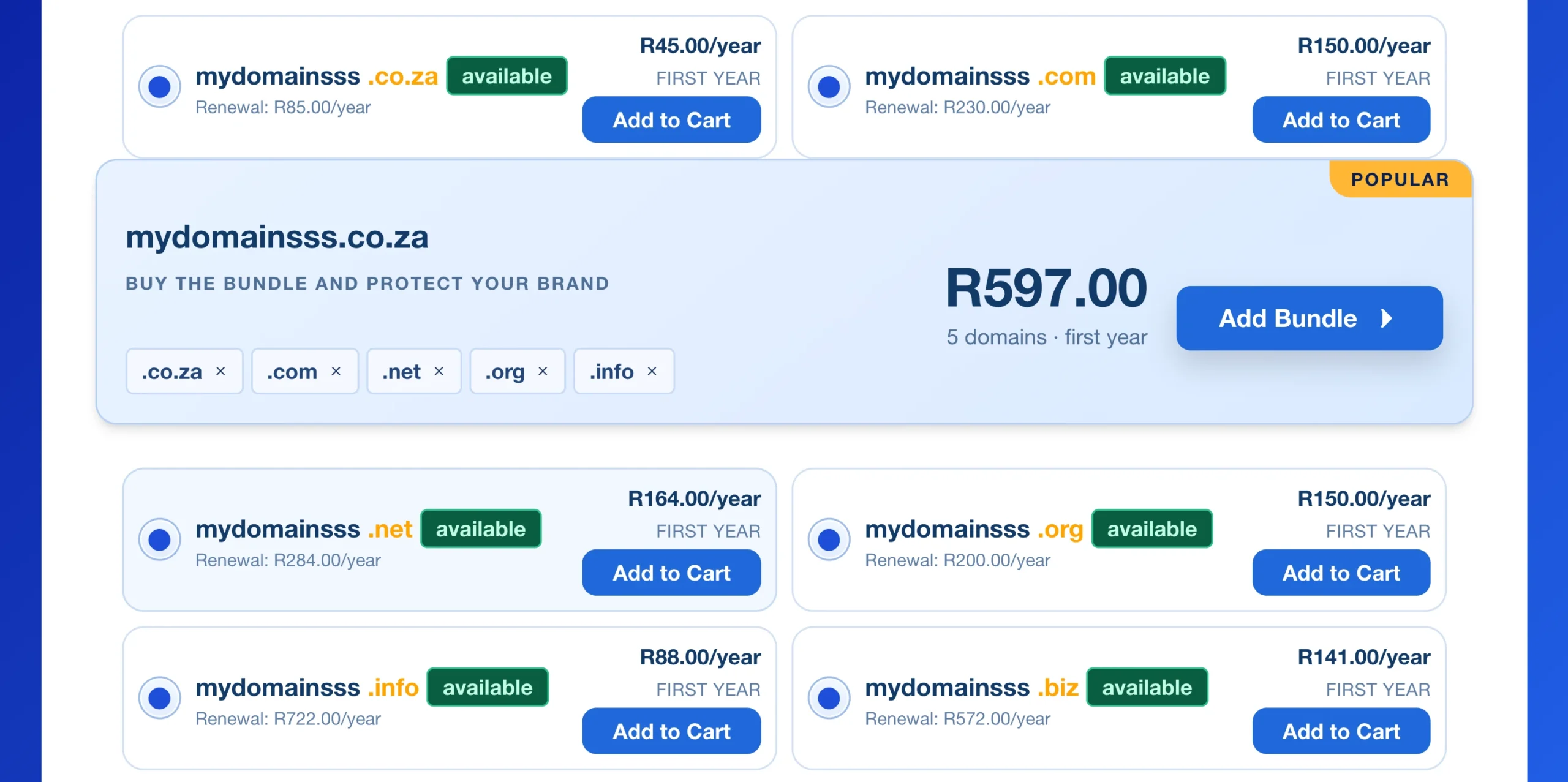Buy Domain In South Africa search