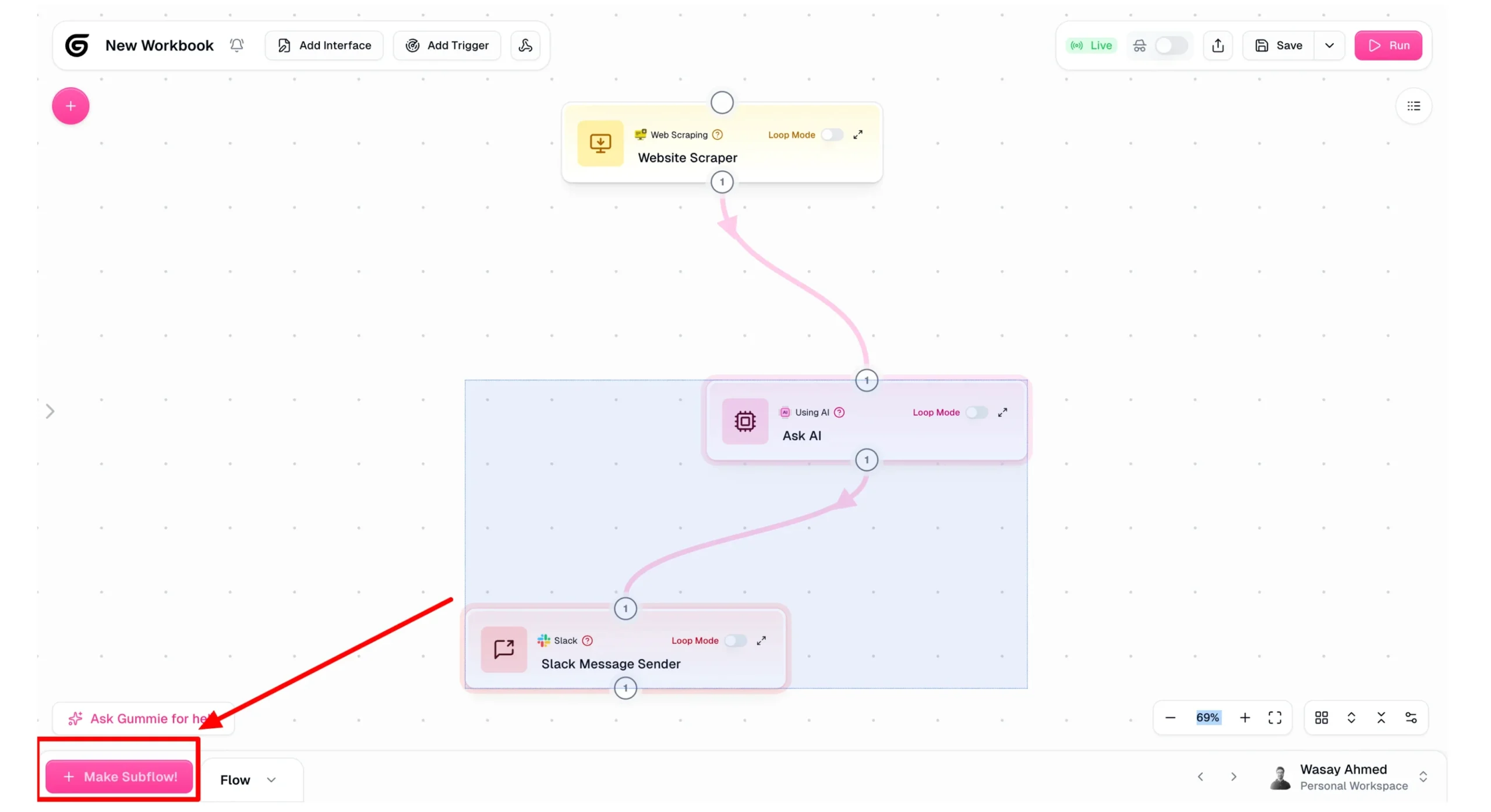 Gumloop workflow canvas
