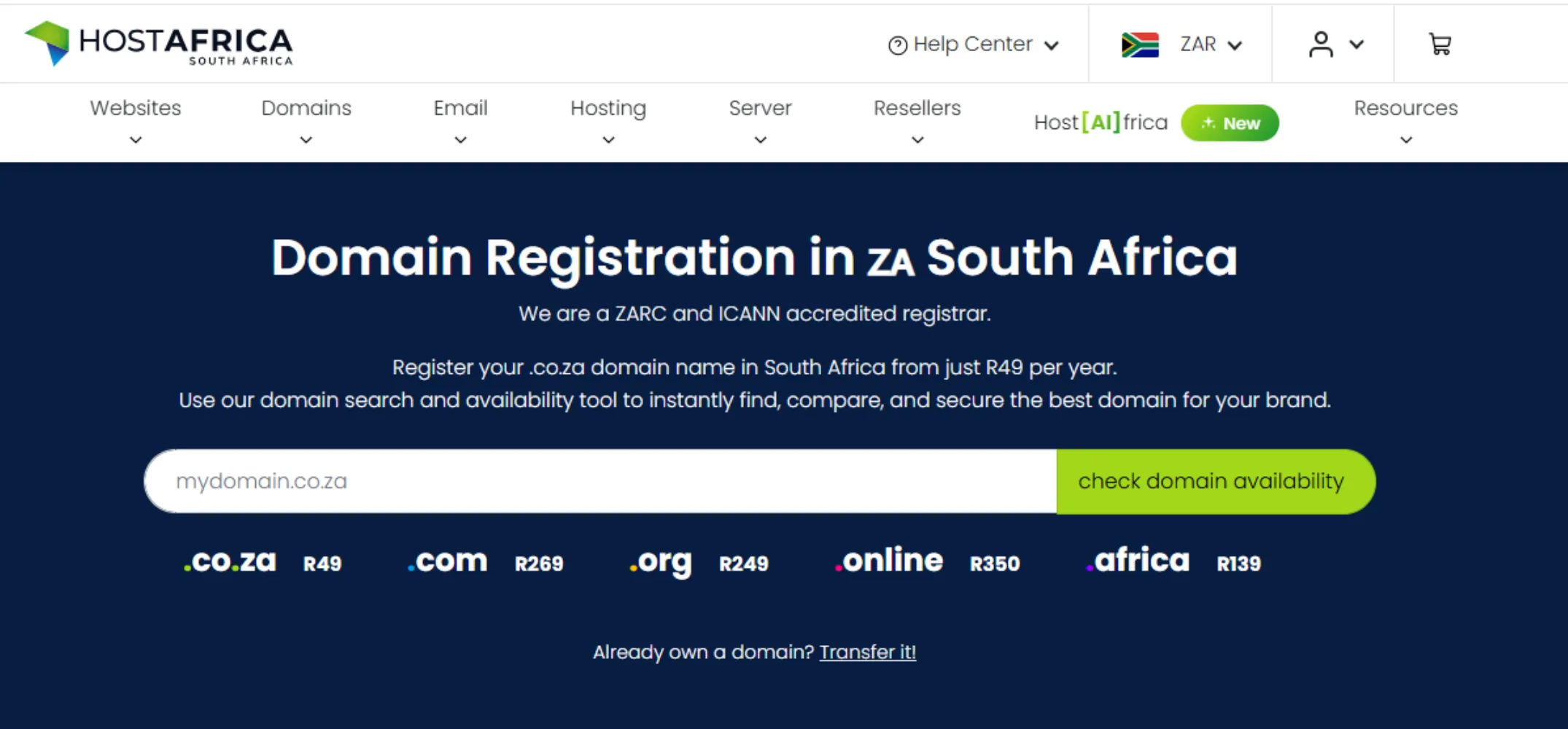 HostAfrica Domain Registrars in South Africa