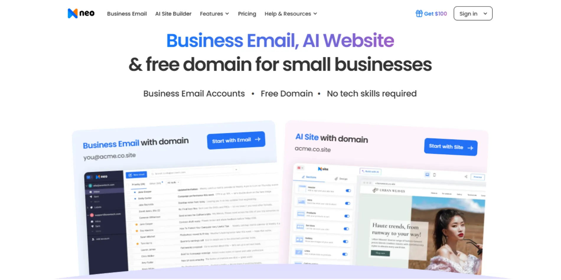 Neo Sites AI Builder free website builder in South Africa