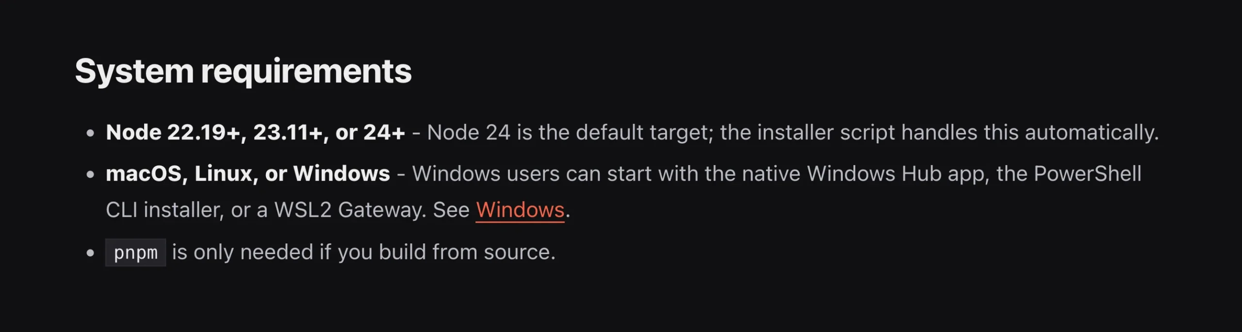 Node.js install requirements