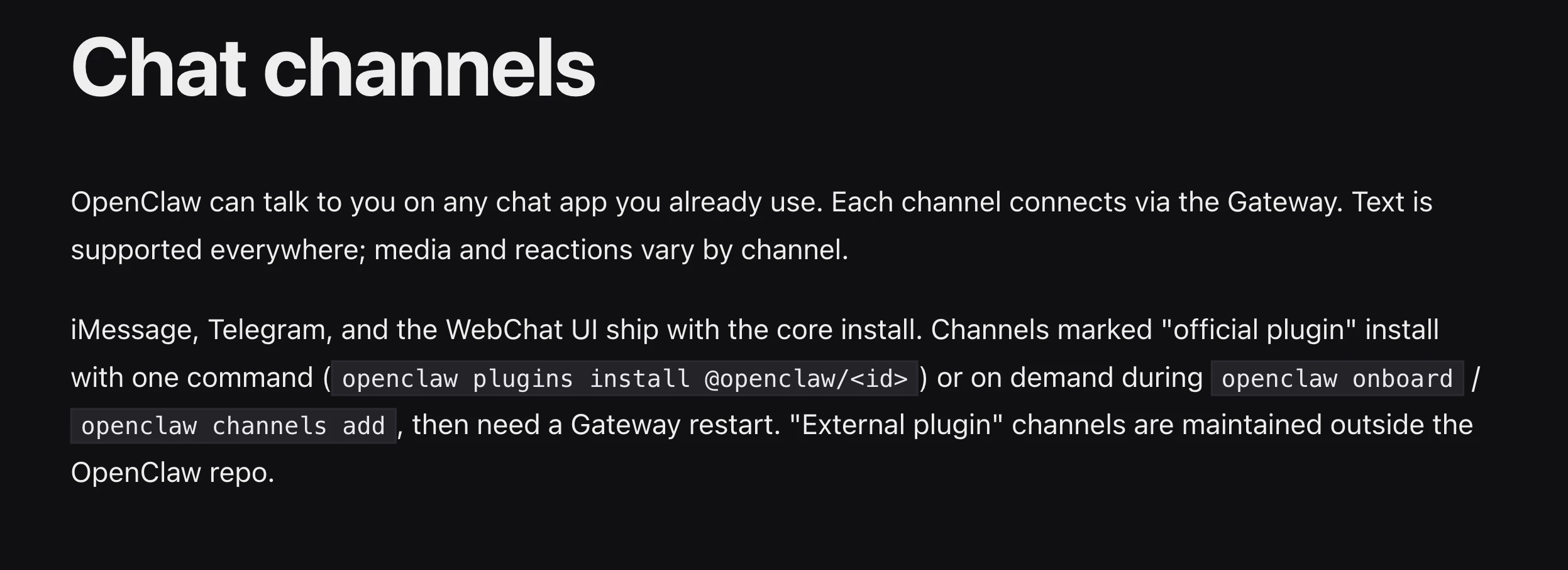 OpenClaw AI Assistant Features: Channels
