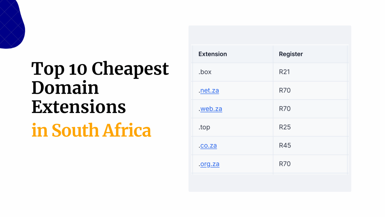 Top 10 Cheapest Domain Extensions in South Africa