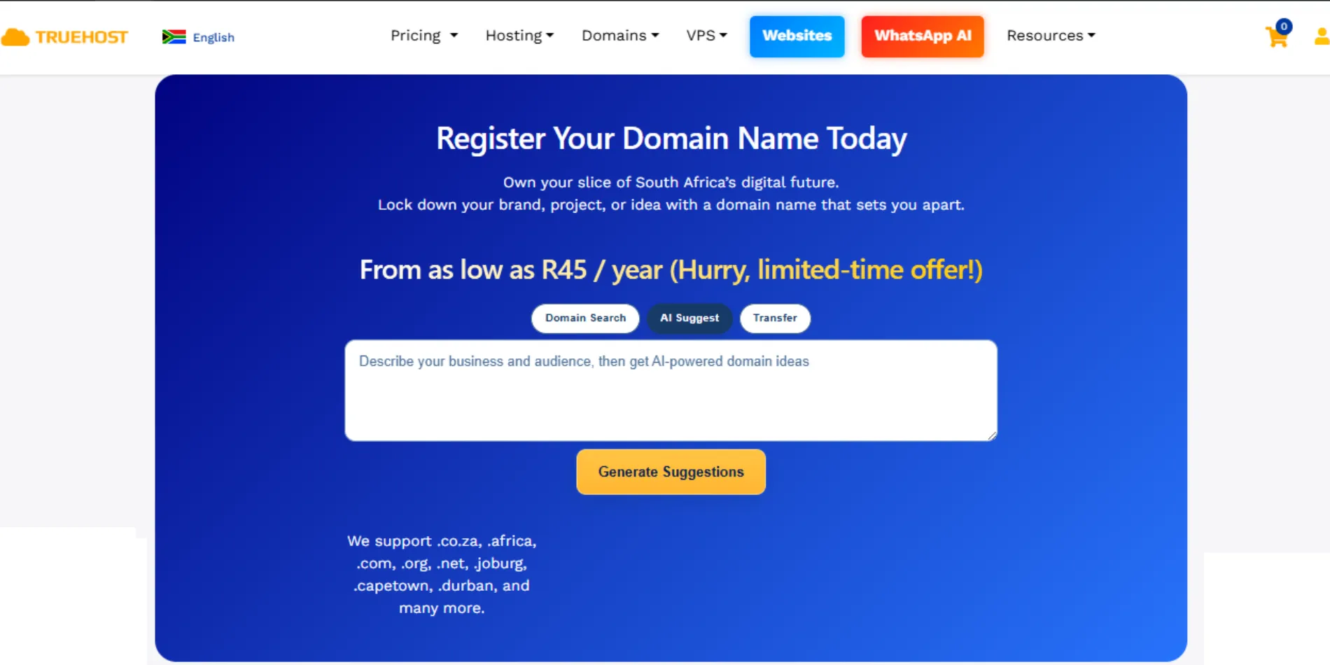 Truehost AI suggest domain name generators