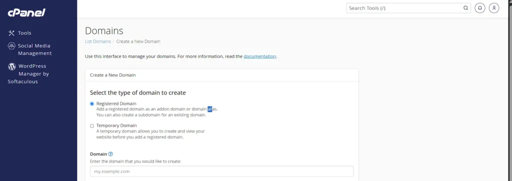 Registered Domain
Add a registered domain as an addon domain or domain alias. You can also create a subdomain for an existing domain.
