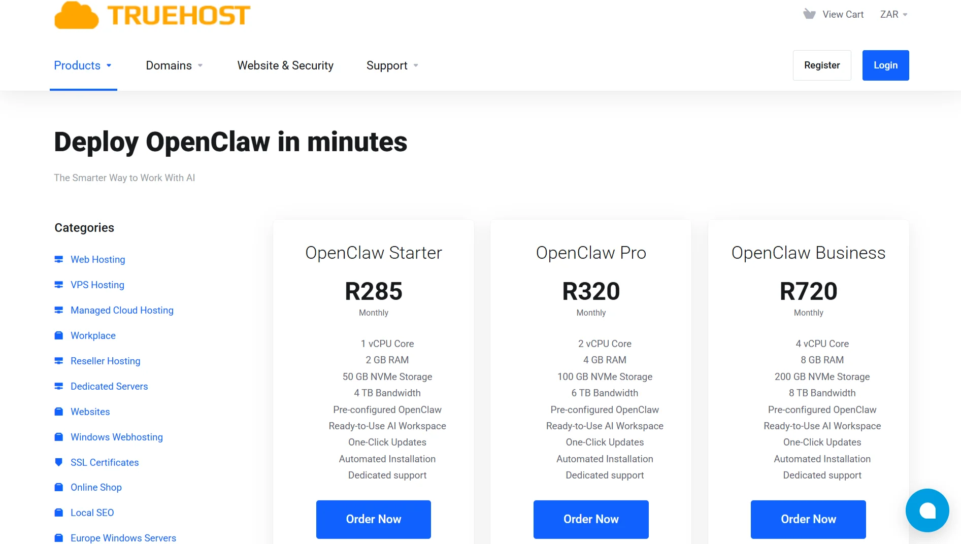 openclaw vps vs local - Truehost pricing