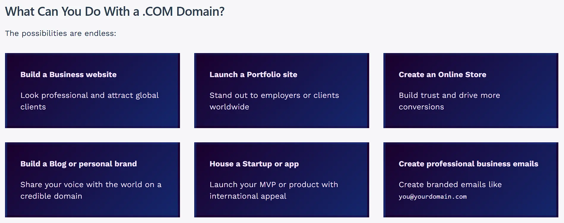 What Can You Do With a .COM Domain?
The possibilities are endless: