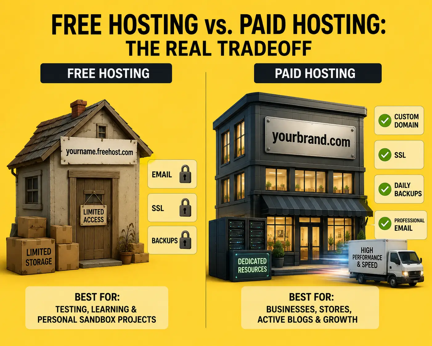 Free Hosting vs Paid Hosting at a Glance
