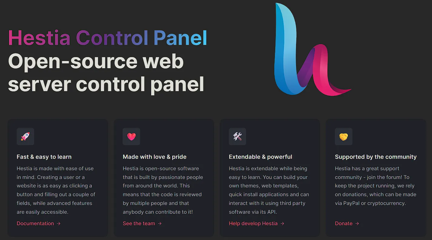 Hestia Control Panel
Open-source web server control panel