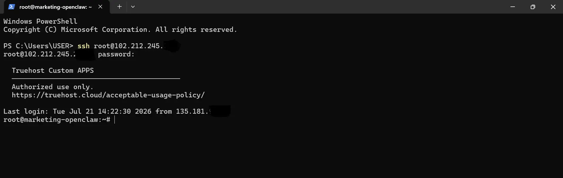shell ssh server log in