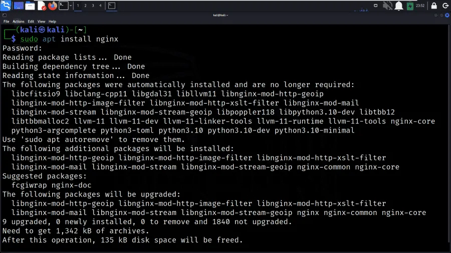 sudo apt install nginx -y