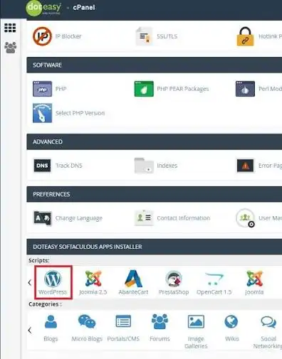 Installing WordPress and other apps on your cpanel account