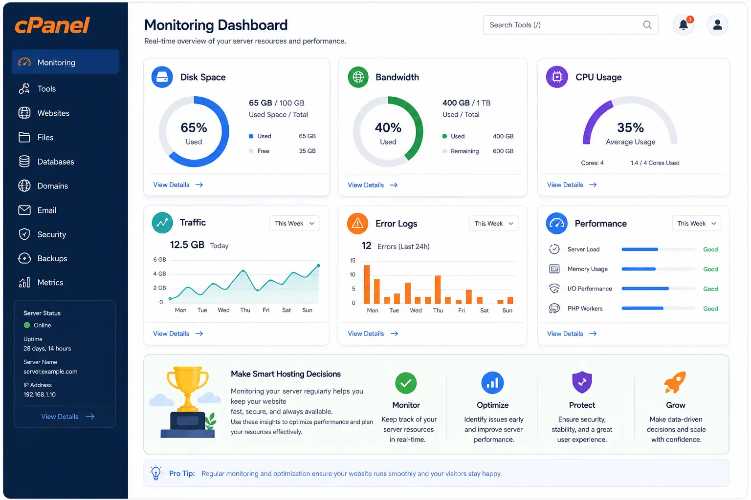 Redirects and Monitoring on cpanel