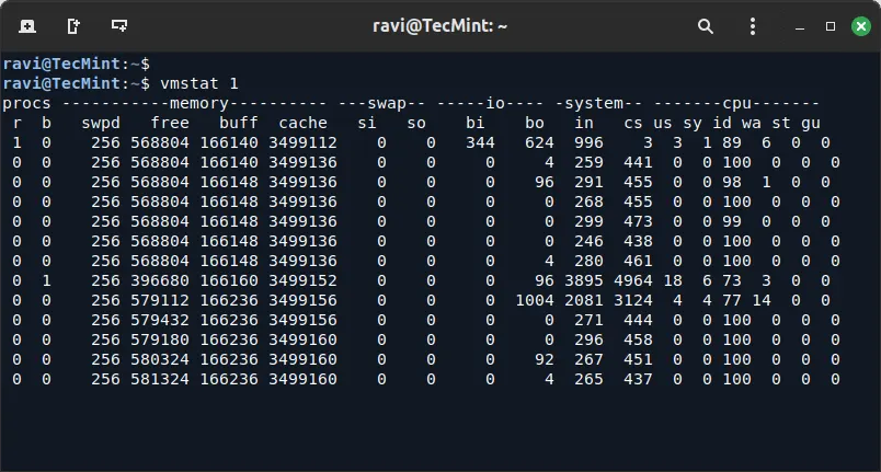 Run vmstat 1 10
