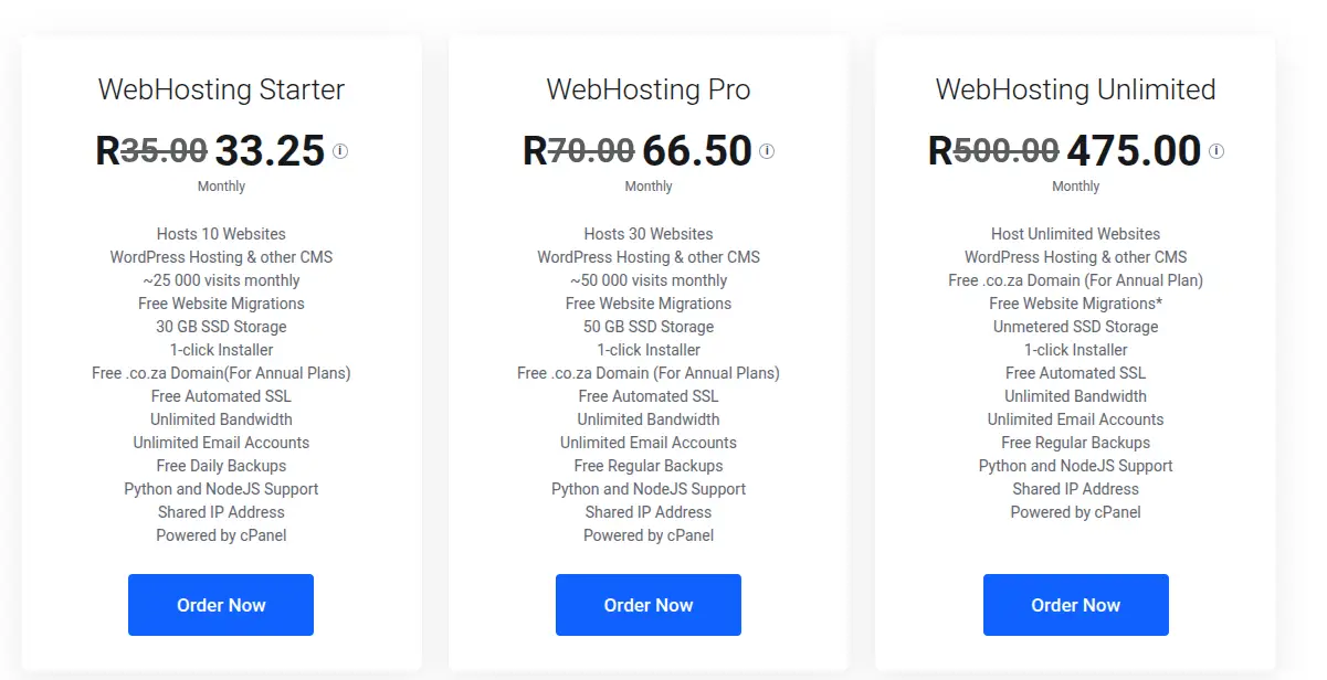 Truehost web hosting Pricing