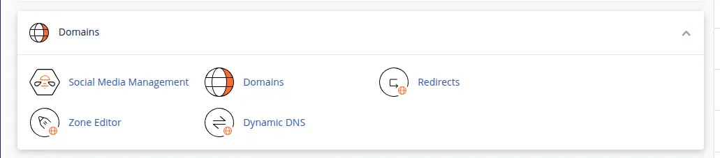 domains section of cpanel