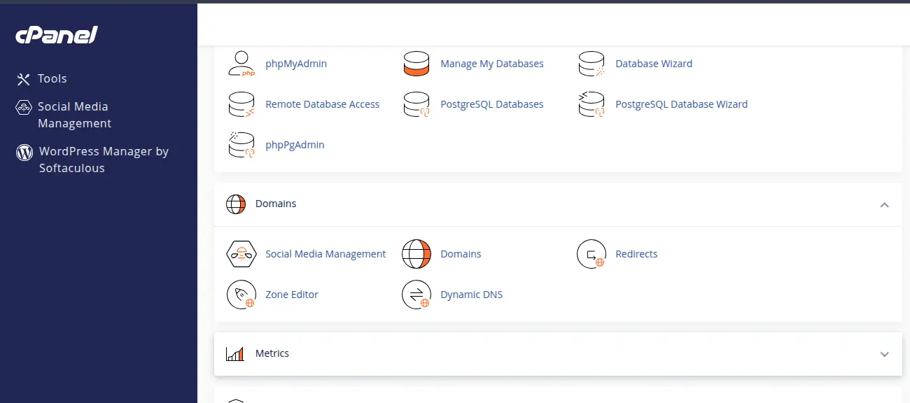 domains section of cpanel