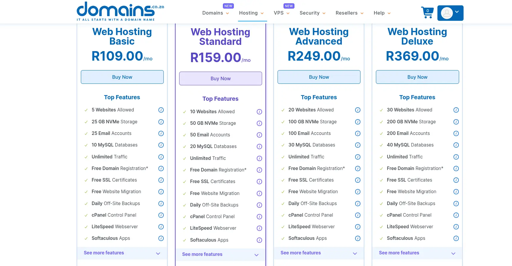 domains.co.za cpanel plans
