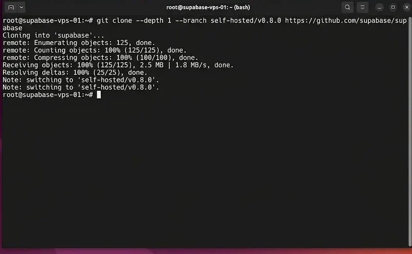 git clone --depth 1 --branch self-hosted/v0.8.0 https://github.com/supabase/supabase