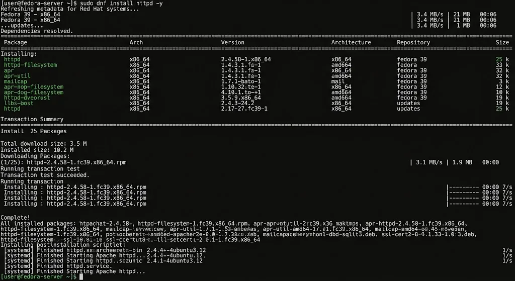 sudo dnf install httpd -y
