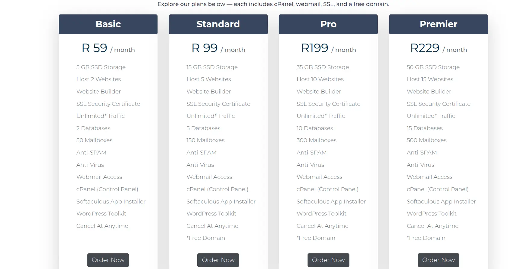 registerdoain.co.za cpanel plans