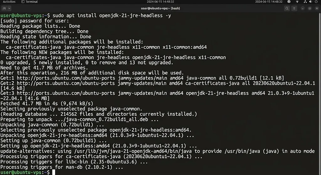 sudo apt install openjdk-21-jre-headless -y